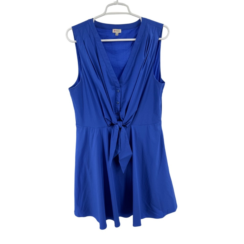 Daniel Cremieux Blue Sheath tie front Dress Crew Neck Sleeveless 12 knee length